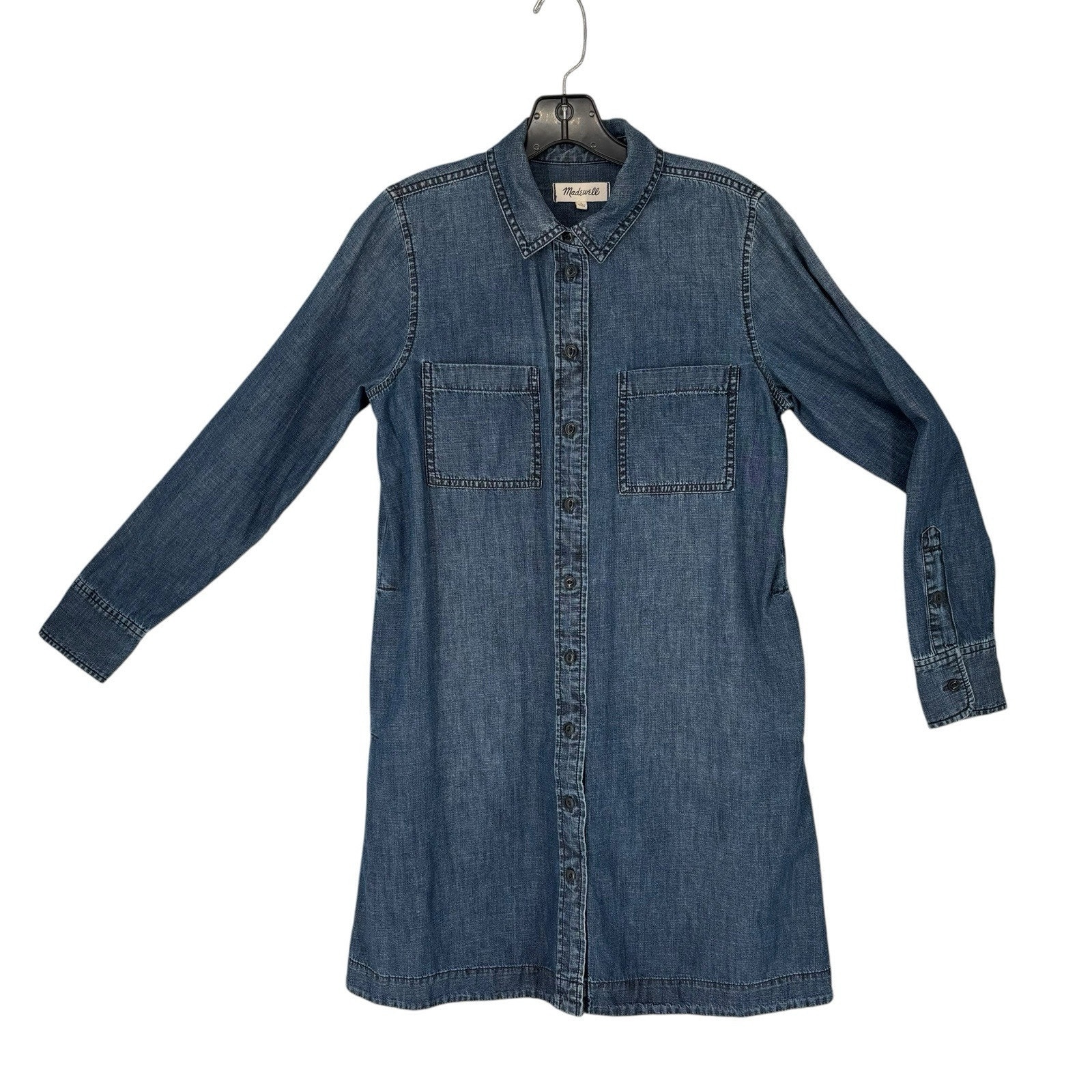 Madewell Chambray Denim Mini Dress Button Front Small Western Modern Preppy Boho